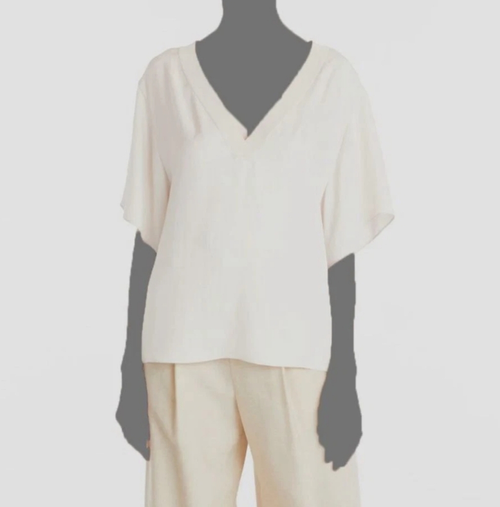 Vince Women's White Double-V Neck Short-Sleeve Blouse Top Size XS